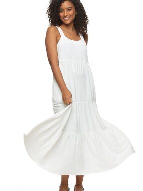 Sleeveless White Tiered Maxi Dress